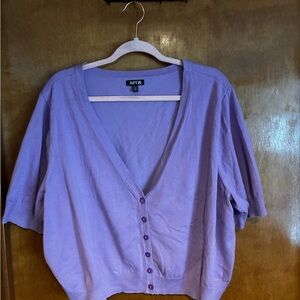 Purple Cropped Button-Up Cardigan